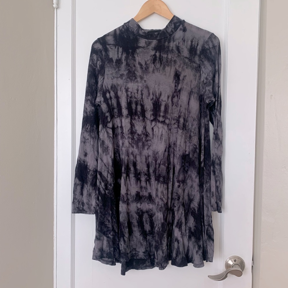 Long sleeve mock neck tie dye dress